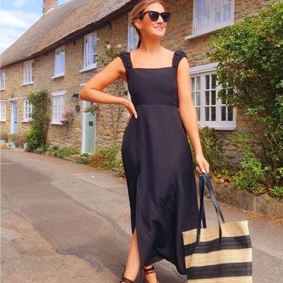 Zara Black Midi Dress with Lace-Up Back - Picture 8 of 13